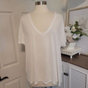 Aninie Bing Silk Deep V-Neck White Women's Tee Medium